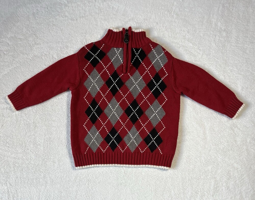 Children’s Place Sweater 24M Long Sleeve 1/4 Zip Red Argyle